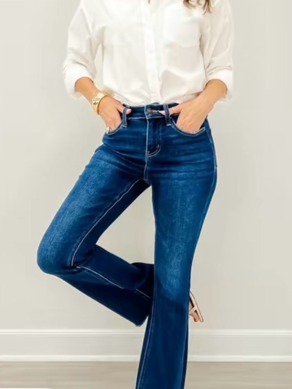 Lovervet Main Character High-Rise raw hem Bootcut Jeans in Deep Indigo